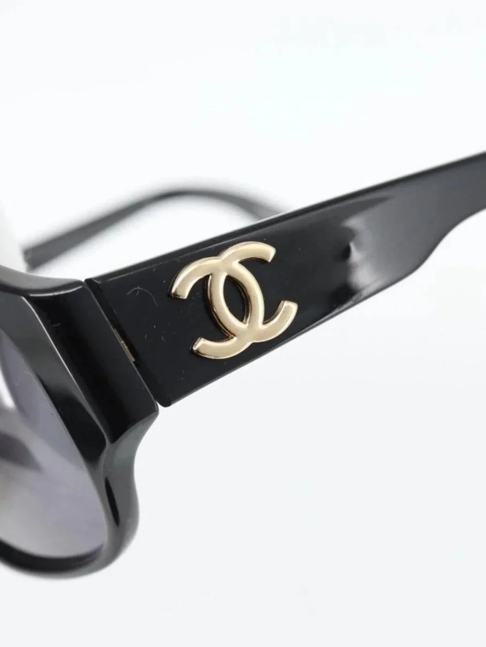 CHANEL COCO Mark Sunglasses plastic Black CC Auth 181746
